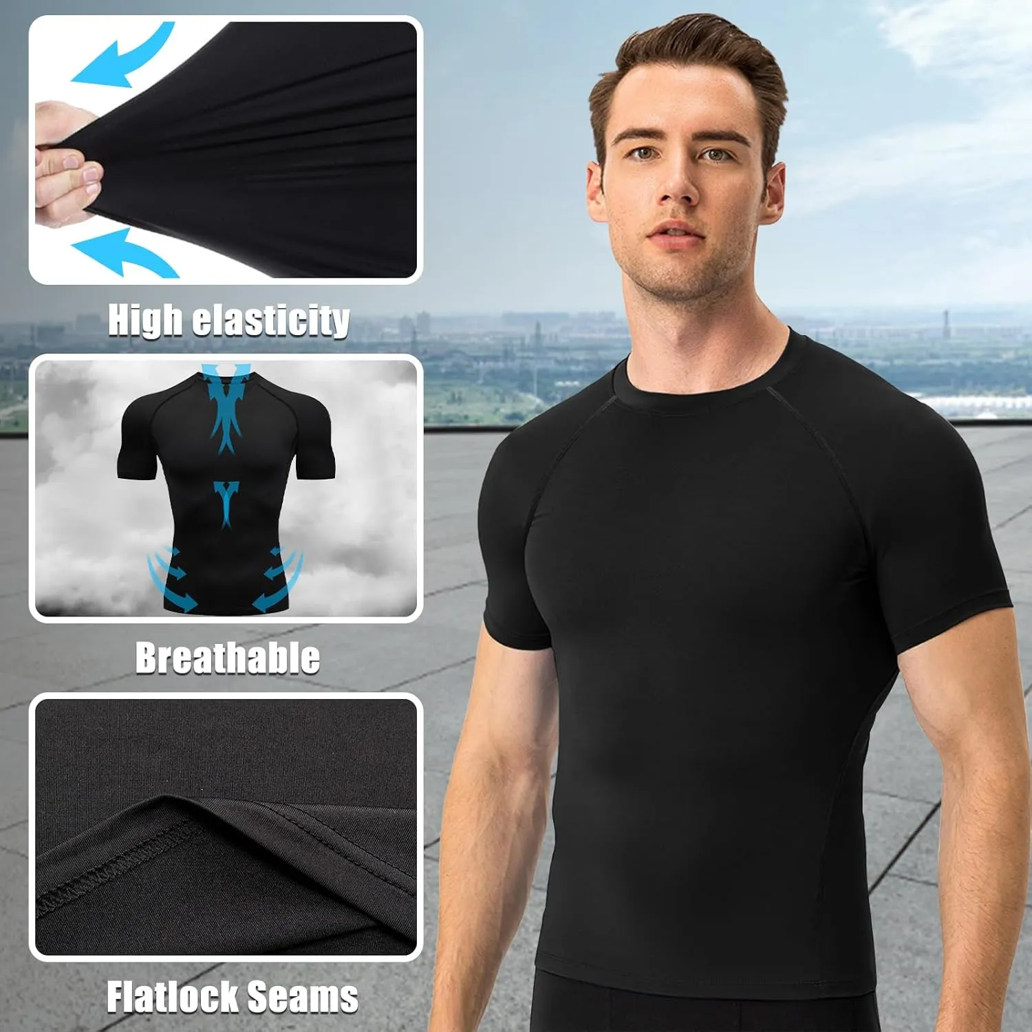 Men's Compression Shirts Workout Sports Short Sleeve Running Tops Cool Dry Tight T-Shirt Baselayer Gym Undershirts