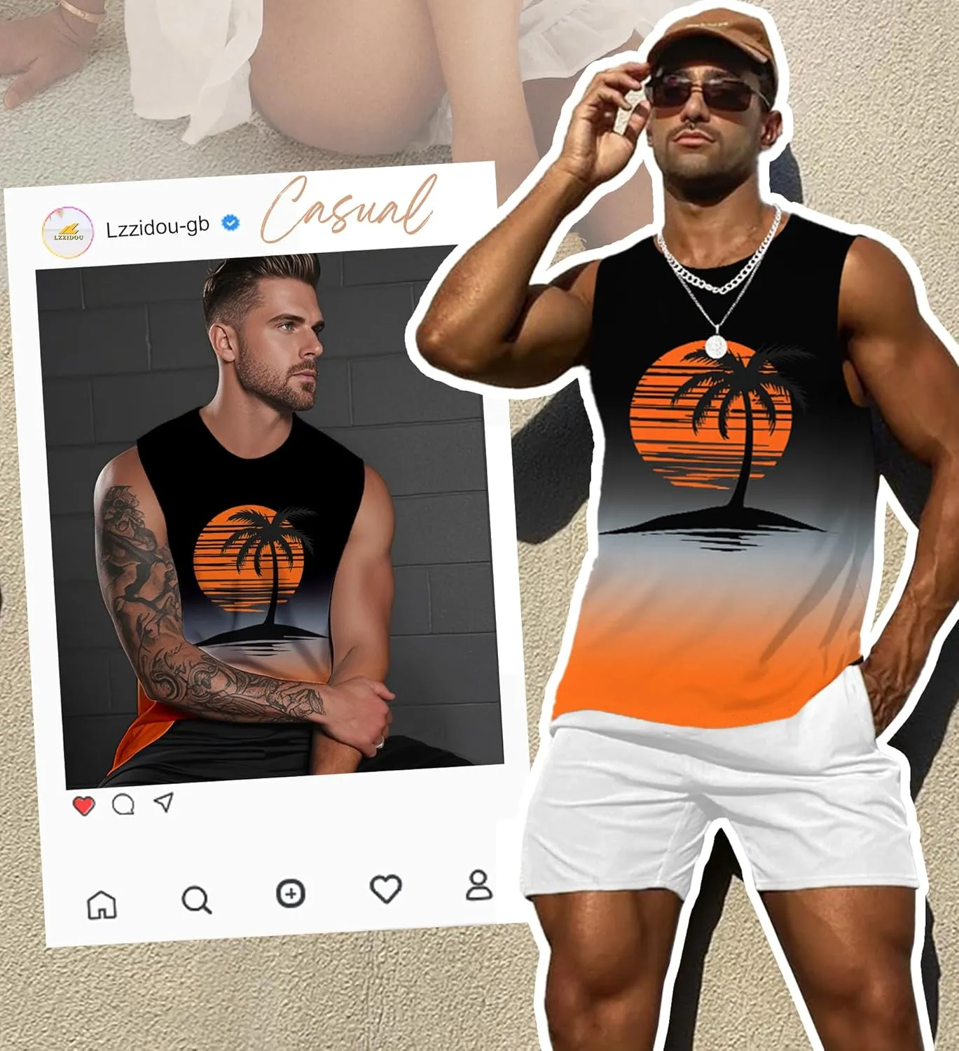 Mens Graphic Tank Tops Workout Sleeveless Shirts Hawaiian Palm Tree Vacation Tanks for Men Summer Beach T-Shirt