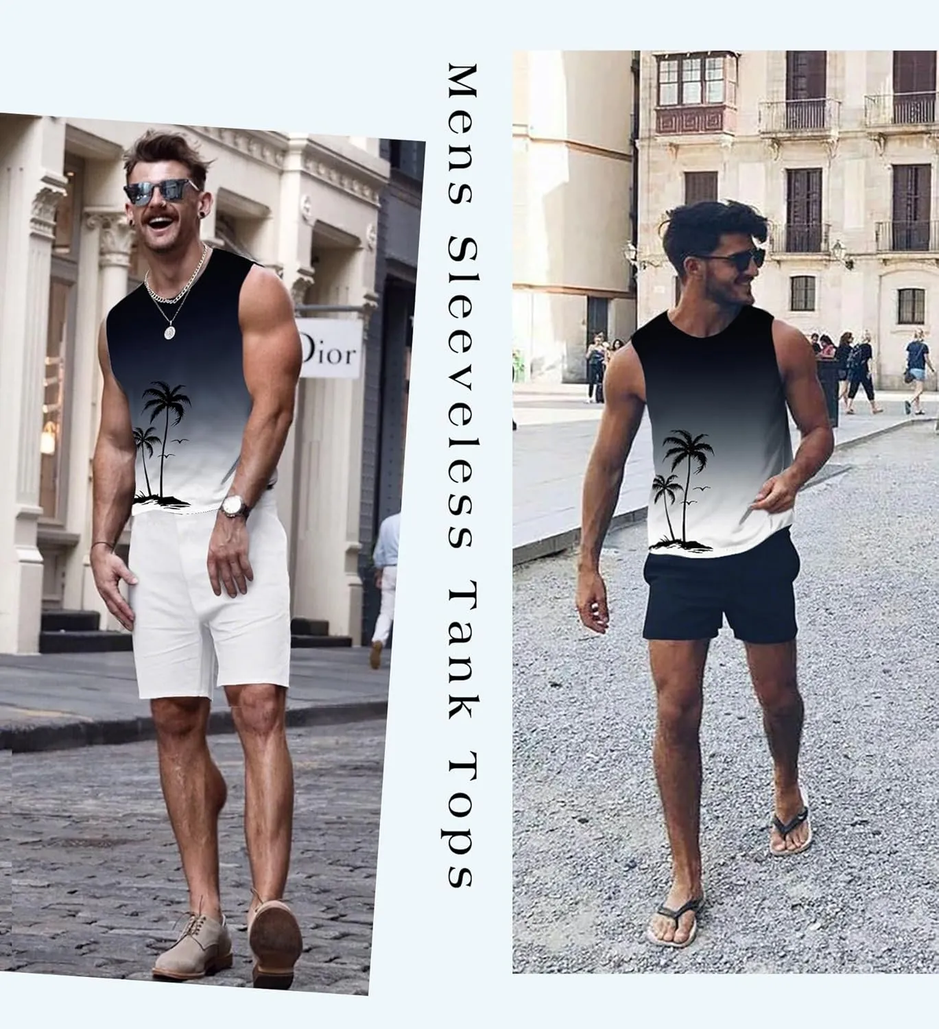Mens Graphic Tank Tops Workout Sleeveless Shirts Hawaiian Palm Tree Vacation Tanks for Men Summer Beach T-Shirt