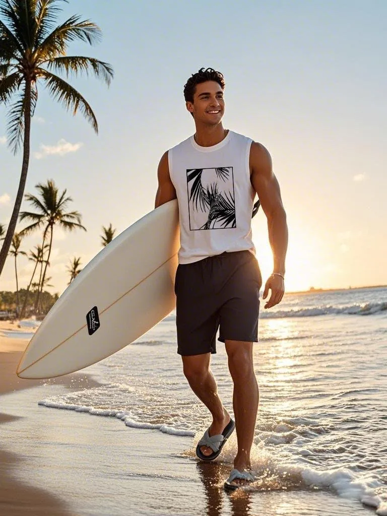 Mens Graphic Tank Tops Workout Sleeveless Shirts Hawaiian Palm Tree Vacation Tanks for Men Summer Beach T-Shirt