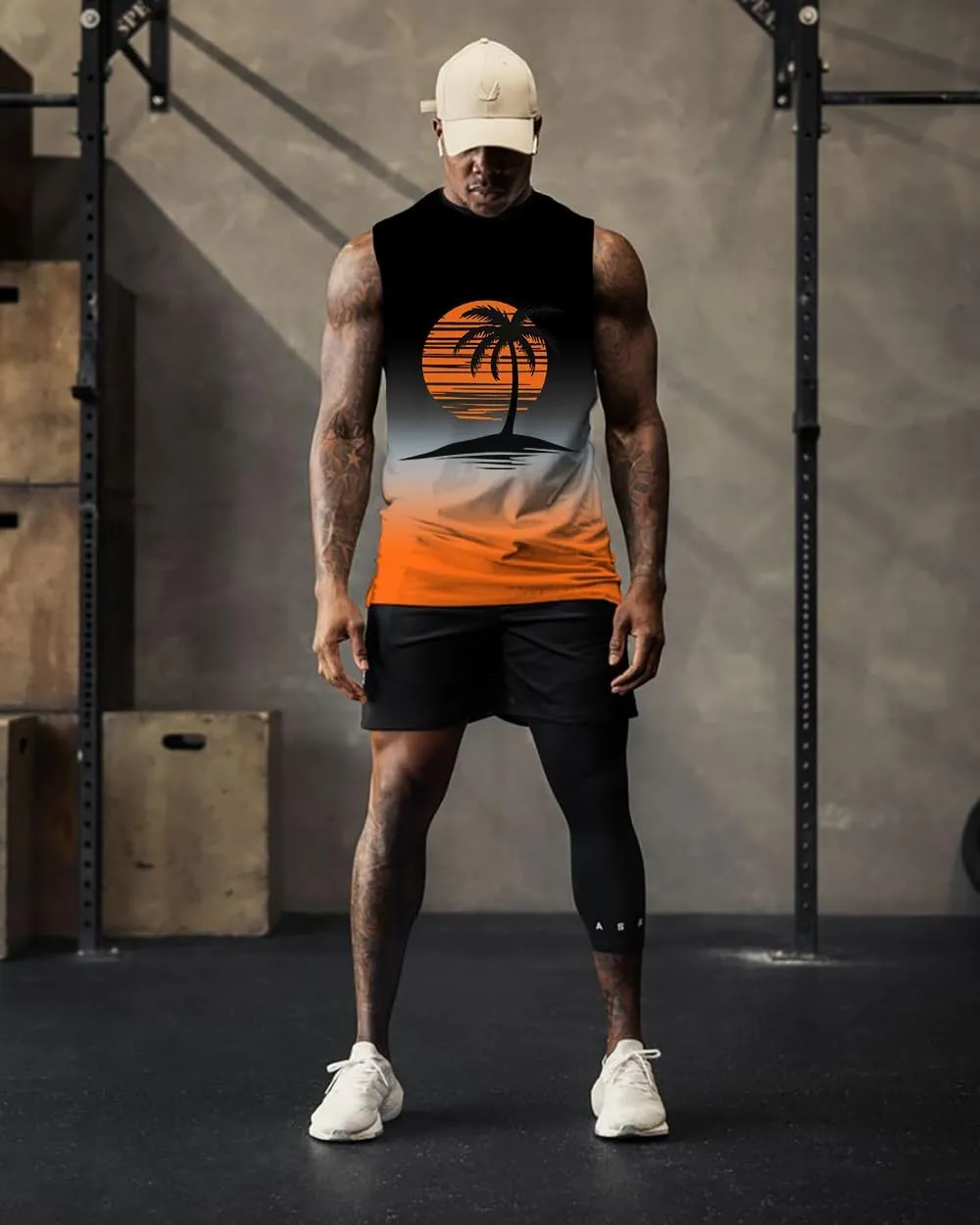 Mens Graphic Tank Tops Workout Sleeveless Shirts Hawaiian Palm Tree Vacation Tanks for Men Summer Beach T-Shirt
