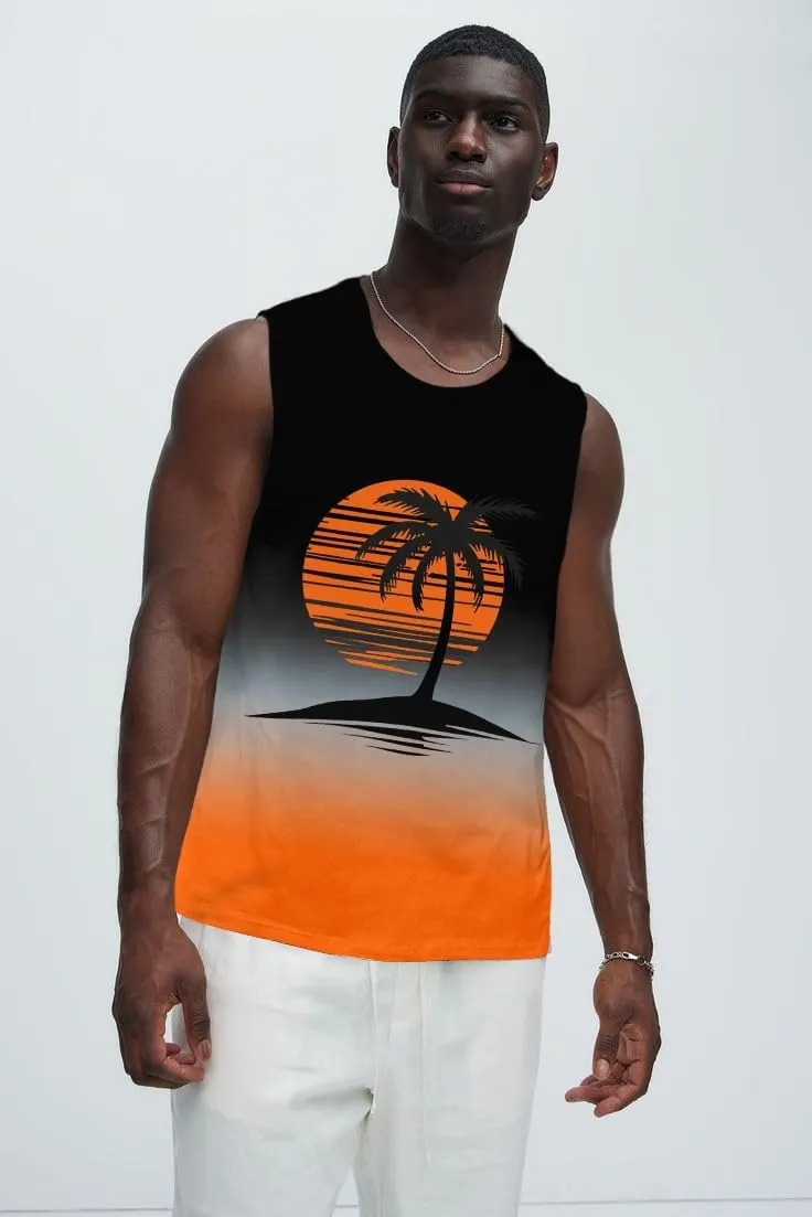Mens Graphic Tank Tops Workout Sleeveless Shirts Hawaiian Palm Tree Vacation Tanks for Men Summer Beach T-Shirt
