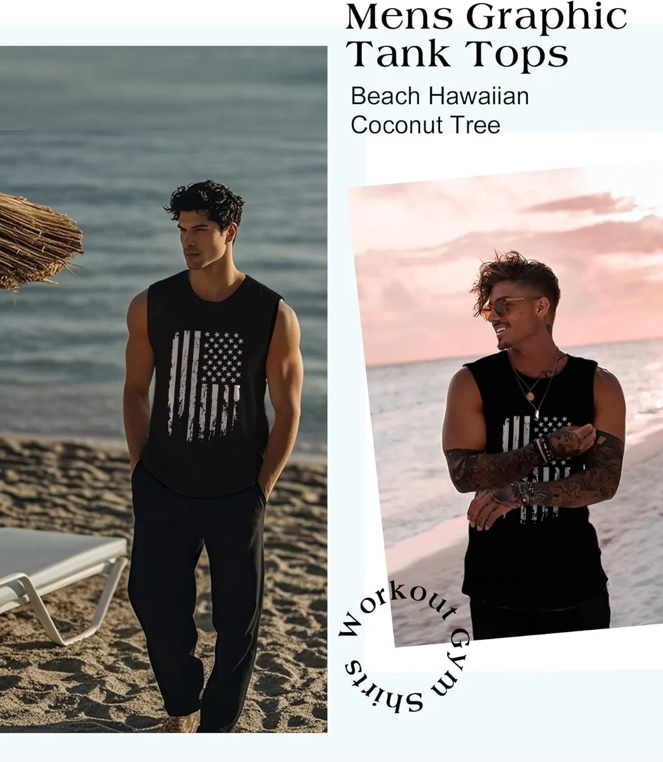 Mens Graphic Tank Tops Workout Sleeveless Shirts Hawaiian Palm Tree Vacation Tanks for Men Summer Beach T-Shirt