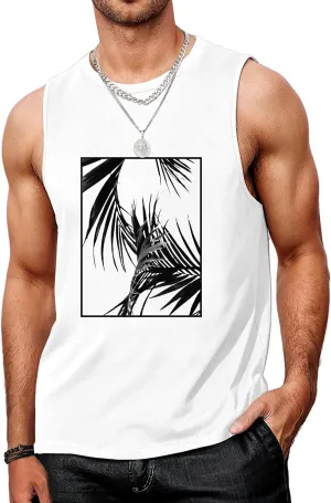 Mens Graphic Tank Tops Workout Sleeveless Shirts Hawaiian Palm Tree Vacation Tanks for Men Summer Beach T-Shirt