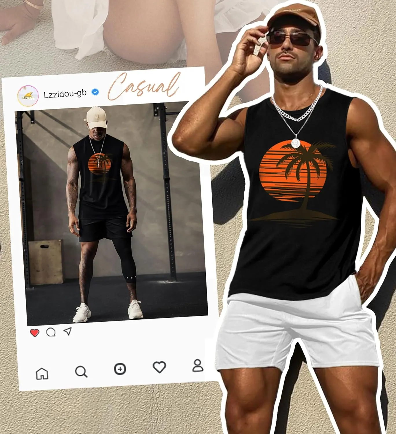 Mens Graphic Tank Tops Workout Sleeveless Shirts Hawaiian Palm Tree Vacation Tanks for Men Summer Beach T-Shirt