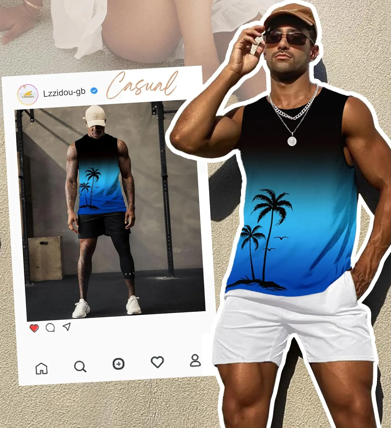 Mens Graphic Tank Tops Workout Sleeveless Shirts Hawaiian Palm Tree Vacation Tanks for Men Summer Beach T-Shirt