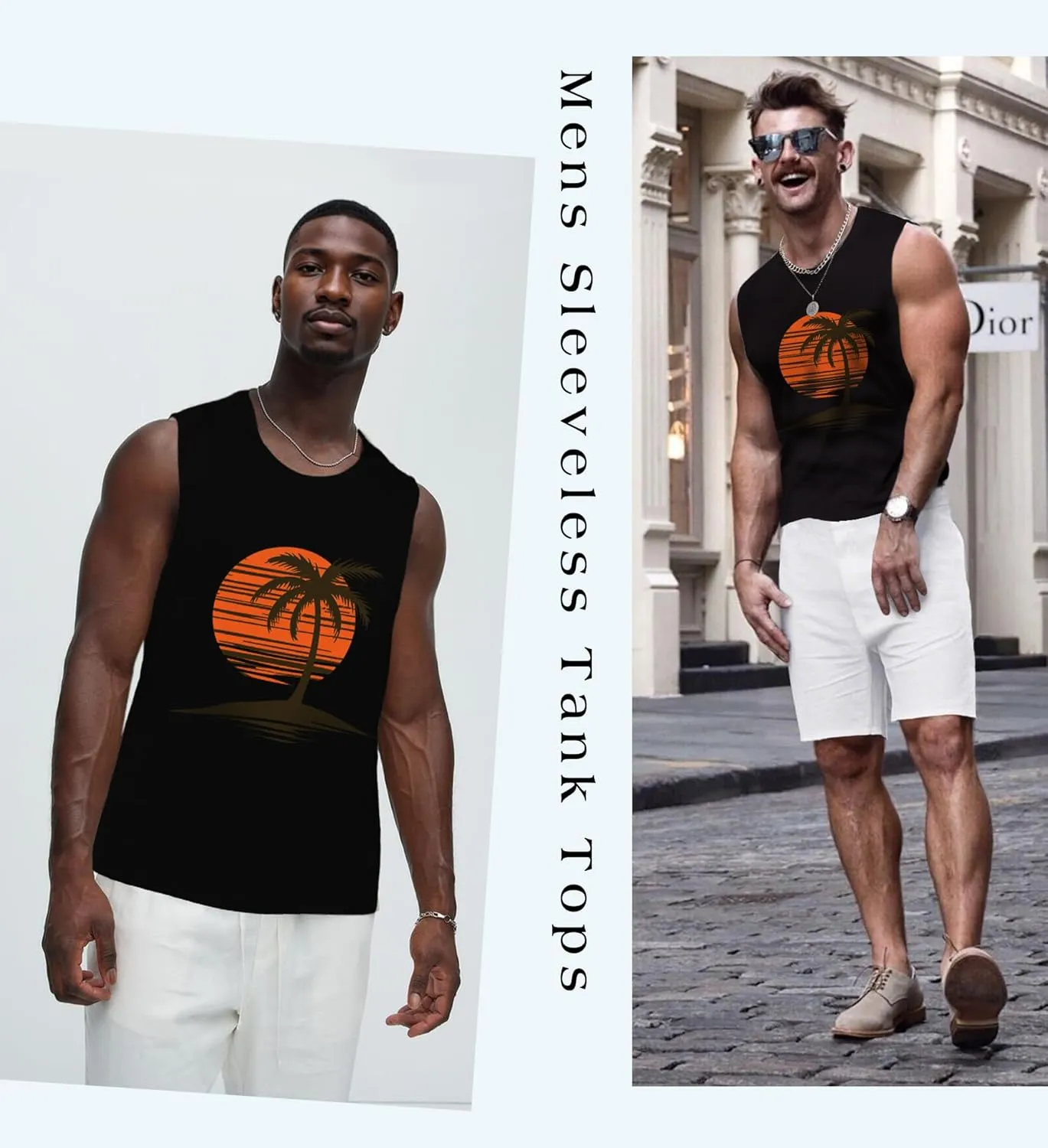 Mens Graphic Tank Tops Workout Sleeveless Shirts Hawaiian Palm Tree Vacation Tanks for Men Summer Beach T-Shirt
