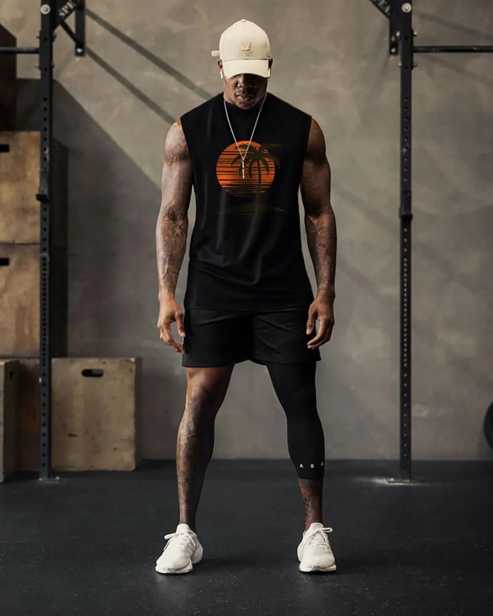 Mens Graphic Tank Tops Workout Sleeveless Shirts Hawaiian Palm Tree Vacation Tanks for Men Summer Beach T-Shirt