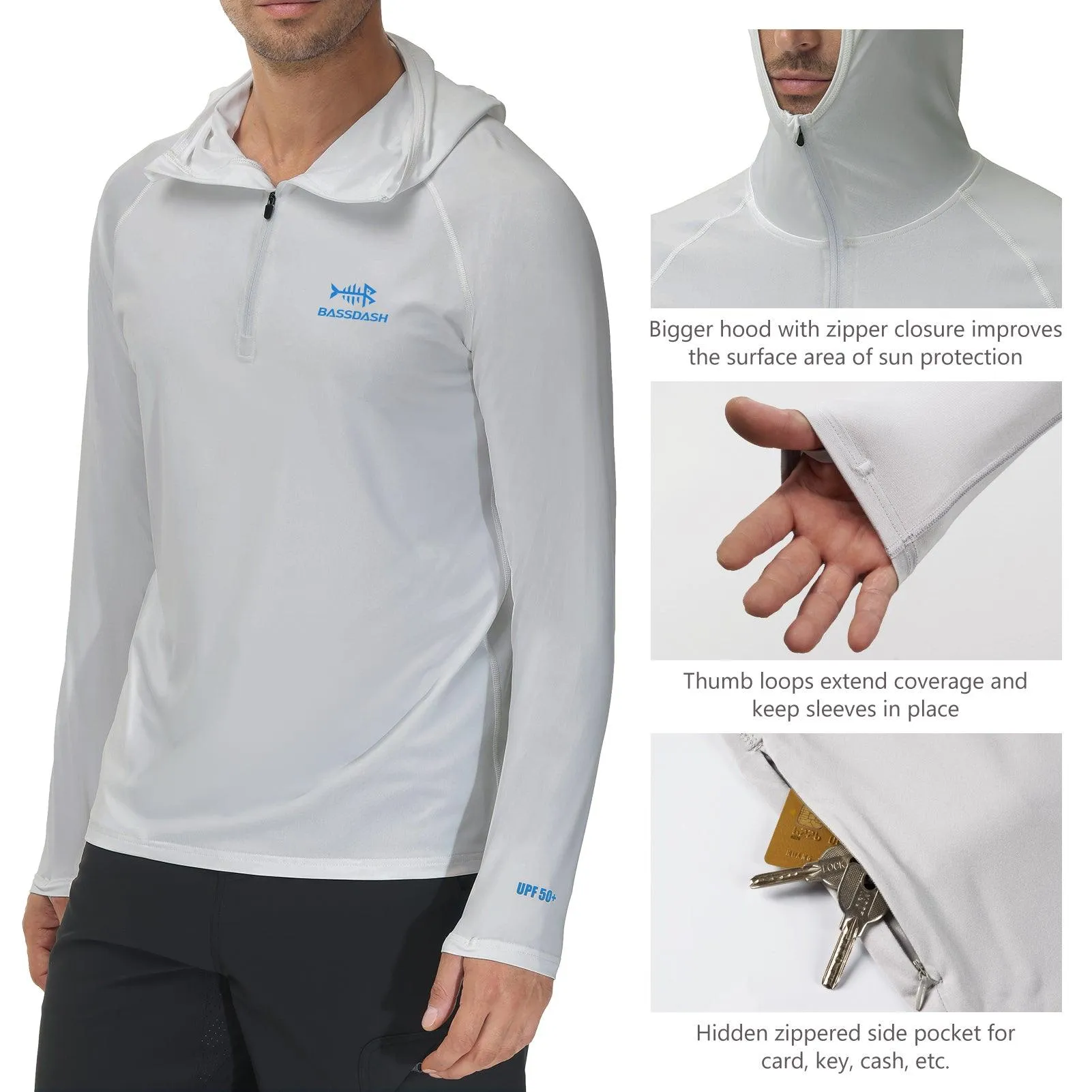 Men's UPF 50  1/4 Zipper Fishing hoodie Shirts FS24M