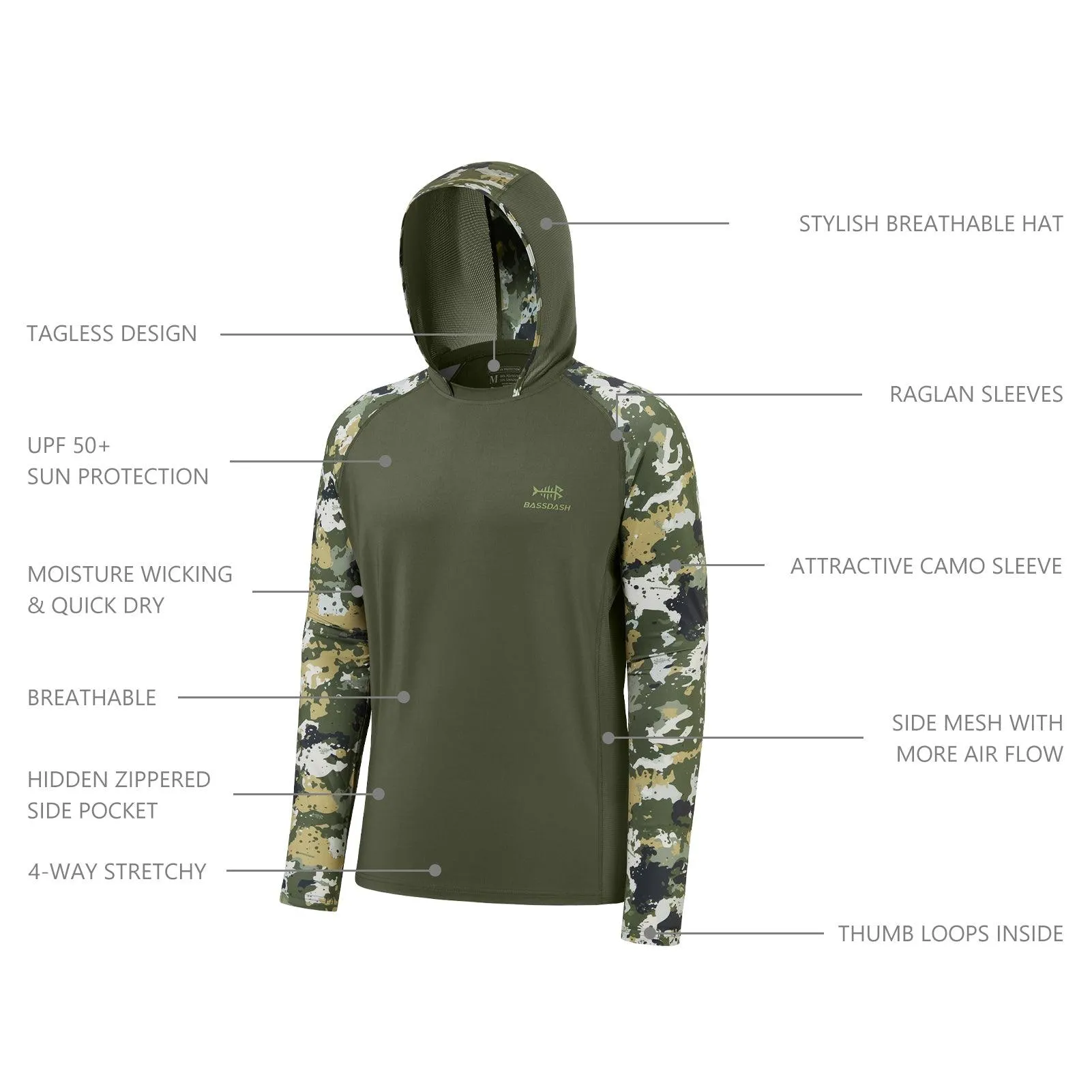 Men’s UPF 50  Long Sleeve Fishing Hoodie  FS17M New
