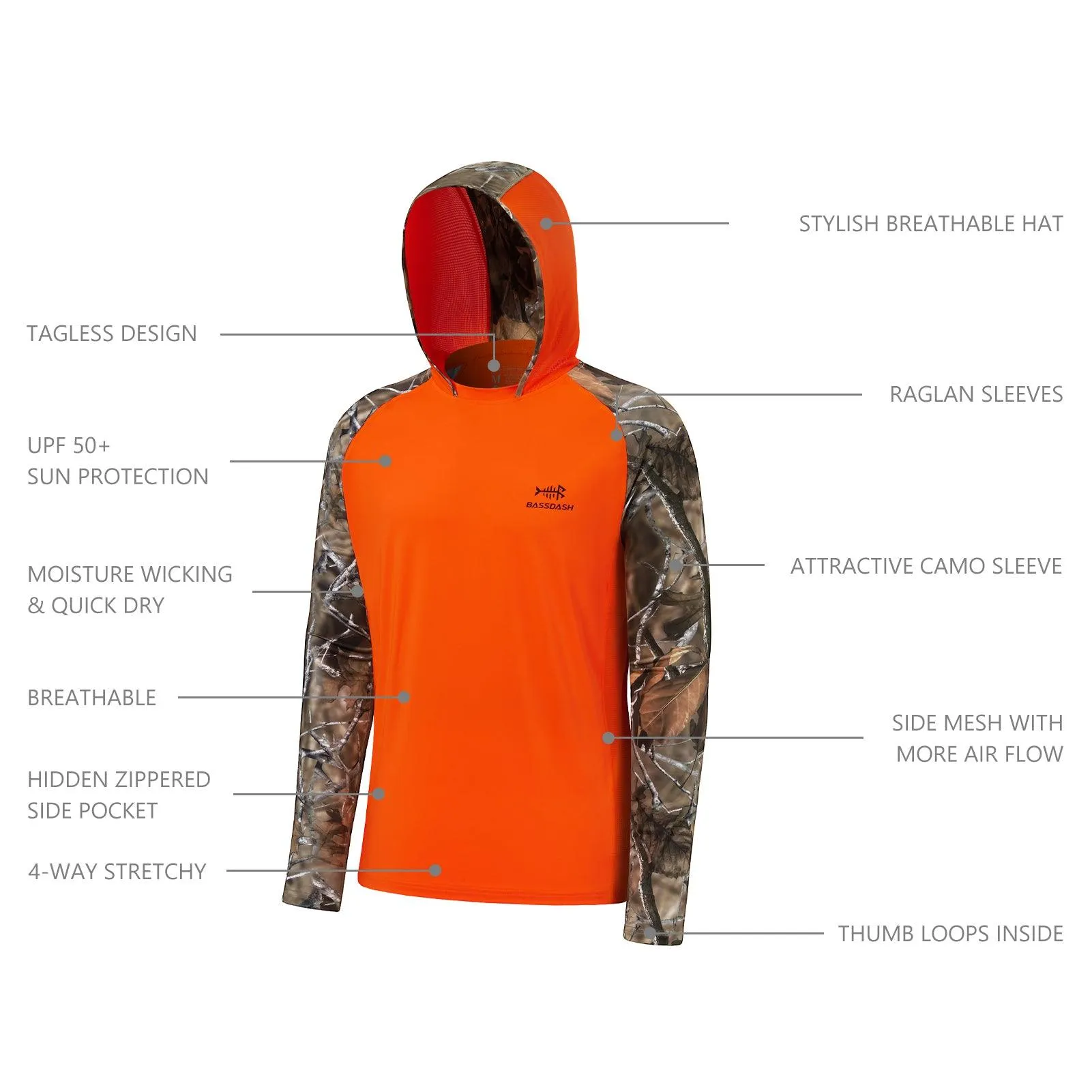 Men’s UPF 50  Long Sleeve Fishing Hoodie  FS17M New