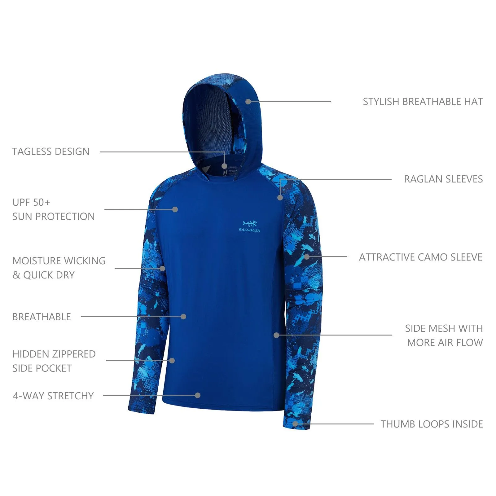 Men’s UPF 50  Long Sleeve Fishing Hoodie  FS17M New