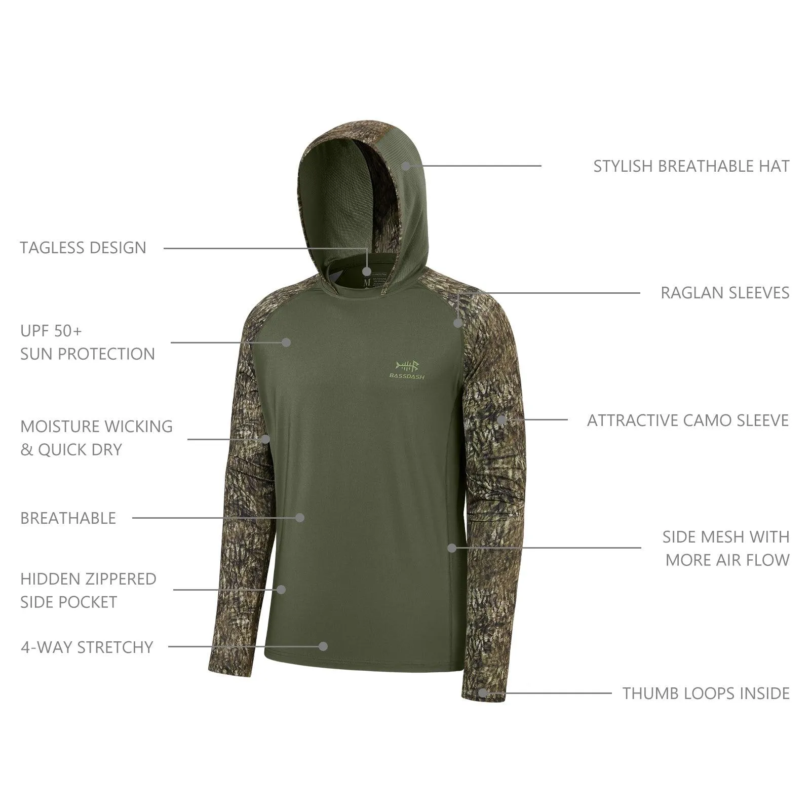 Men’s UPF 50  Long Sleeve Fishing Hoodie  FS17M New