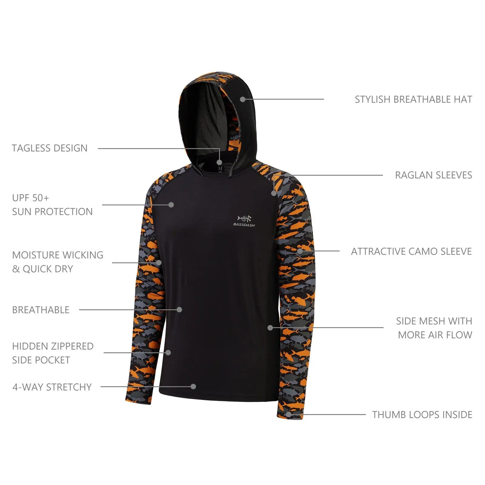 Men’s UPF 50  Long Sleeve Fishing Hoodie  FS17M New