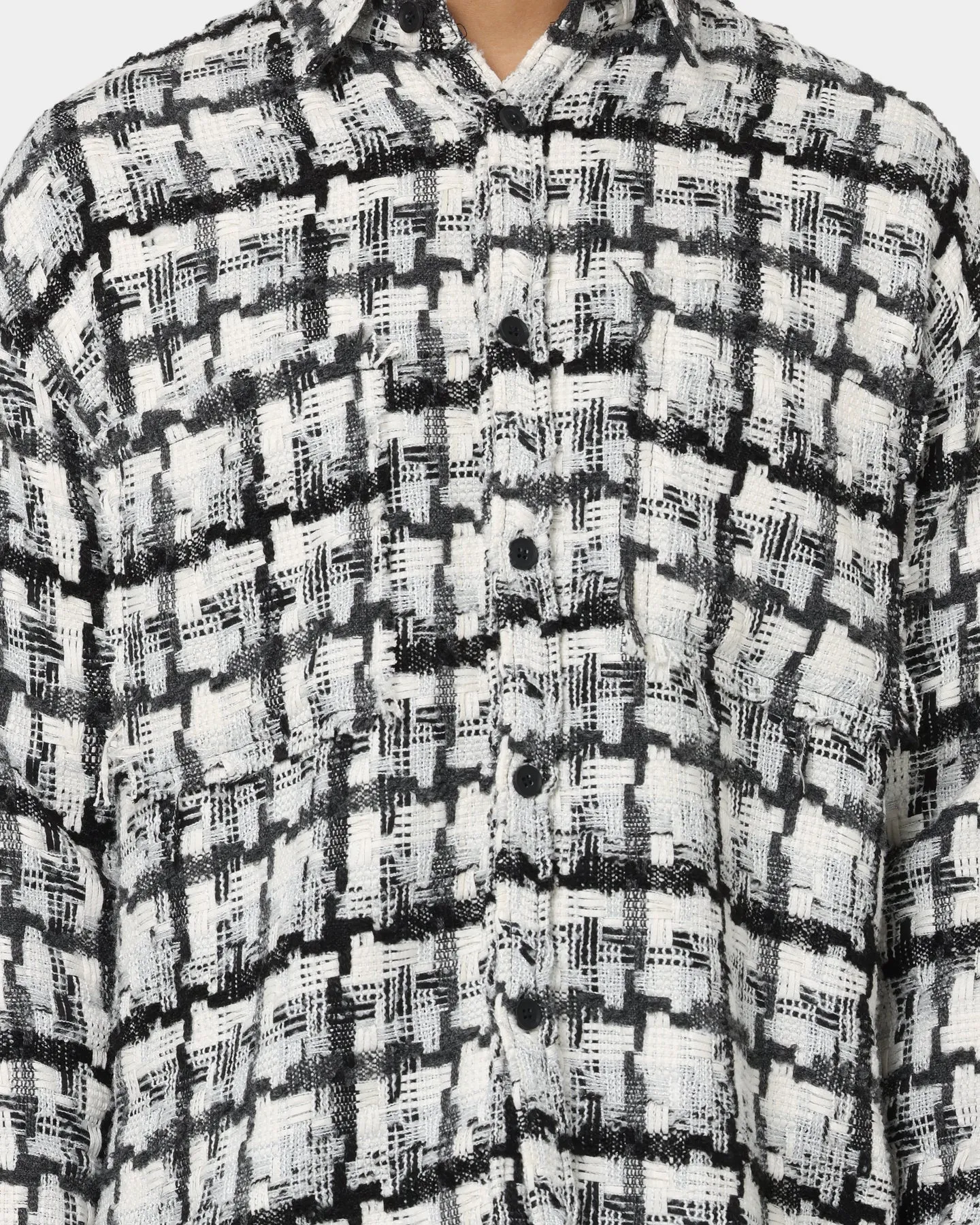 MNML Raw Edge Flannel Shirt Grey/White