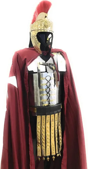 NauticalMart Roman Lorica Segmentata Armor with Attached Cingulum Belt, Cloak and Helmet Halloween Functional Complete Outfit