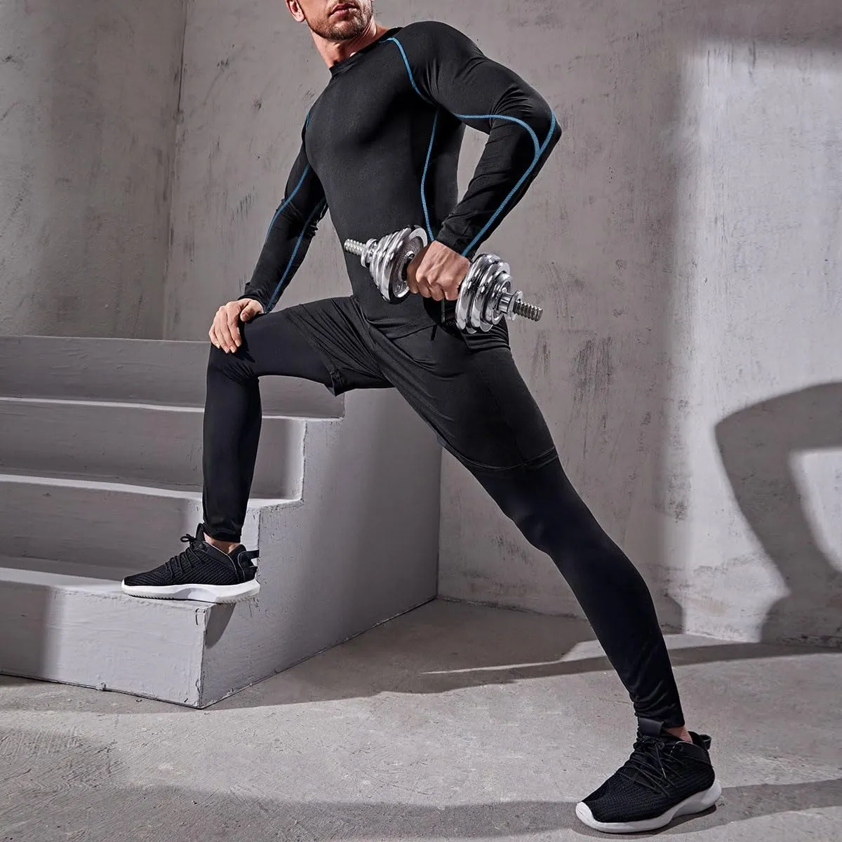 Odoland Mens 3 Pack Compression Long Sleeve Shirts, Athletic Workout Shirts, Sports Undershirt Quick Dry Base Layer Top