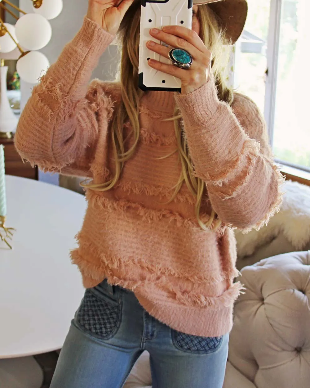 Pink Fringe Sweater