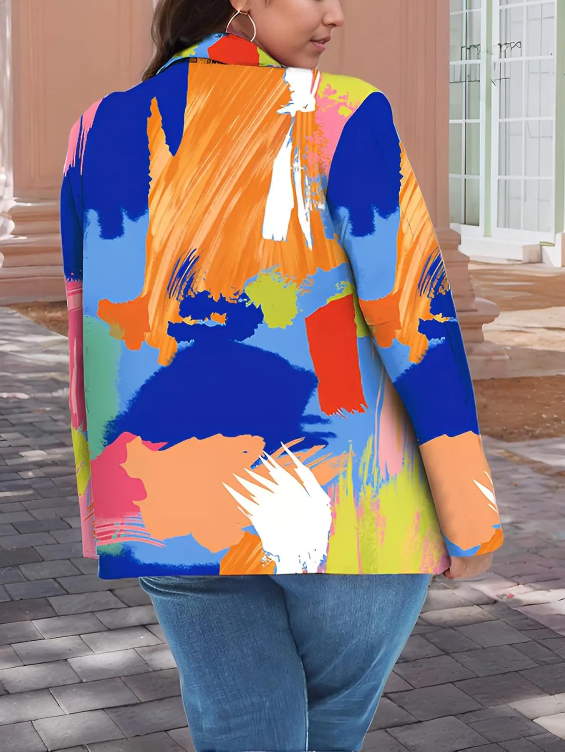 Plus Size Blazers for Curvy Women Sexy Trendy Colorful Oversize Graphic Open Front Jackets