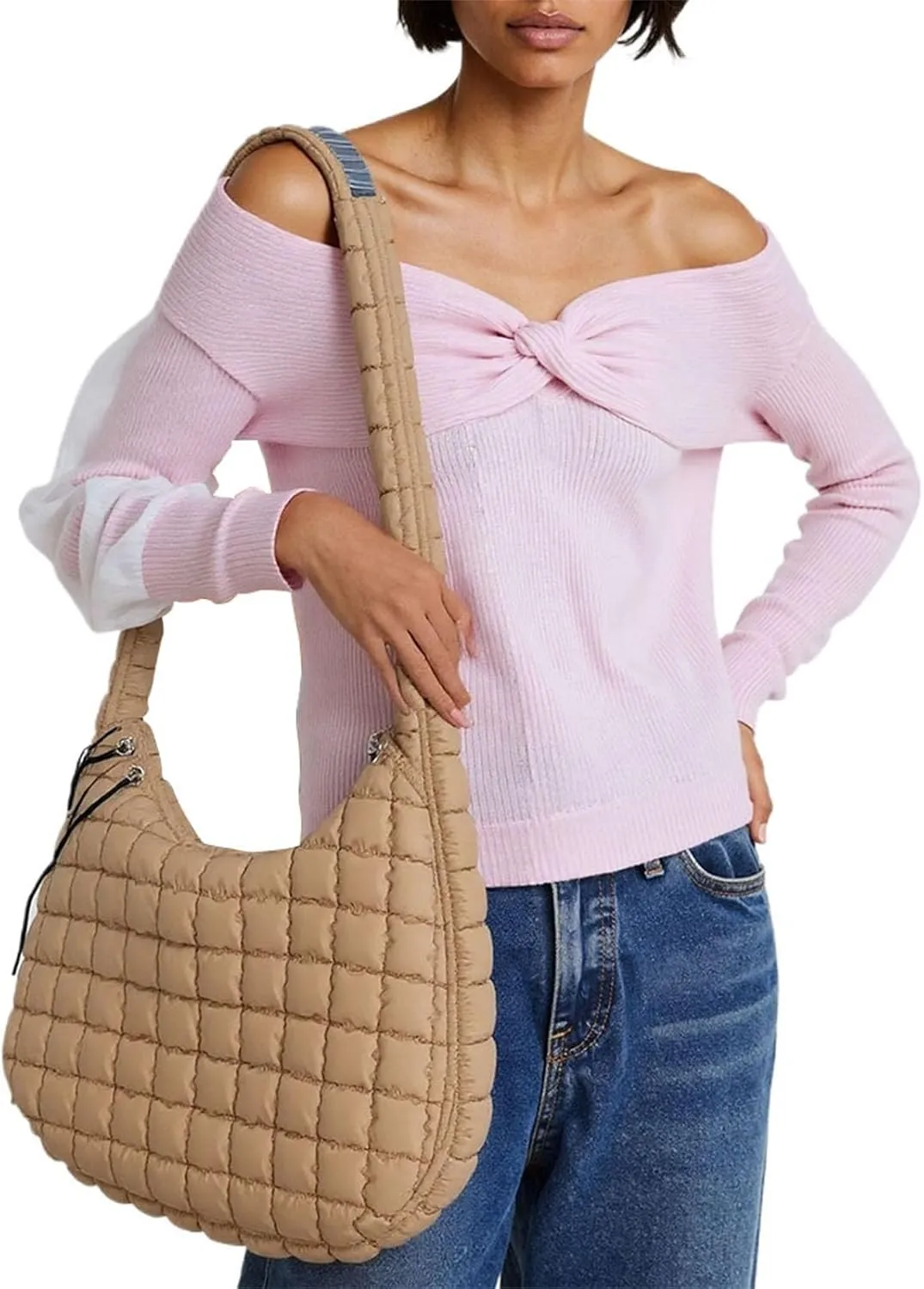Puffer Tote Bag for Women Quilted Bubble Beach Crossbody Bag for Free people Large Shoulder Hobo Puffy Trendy Padding Handbag