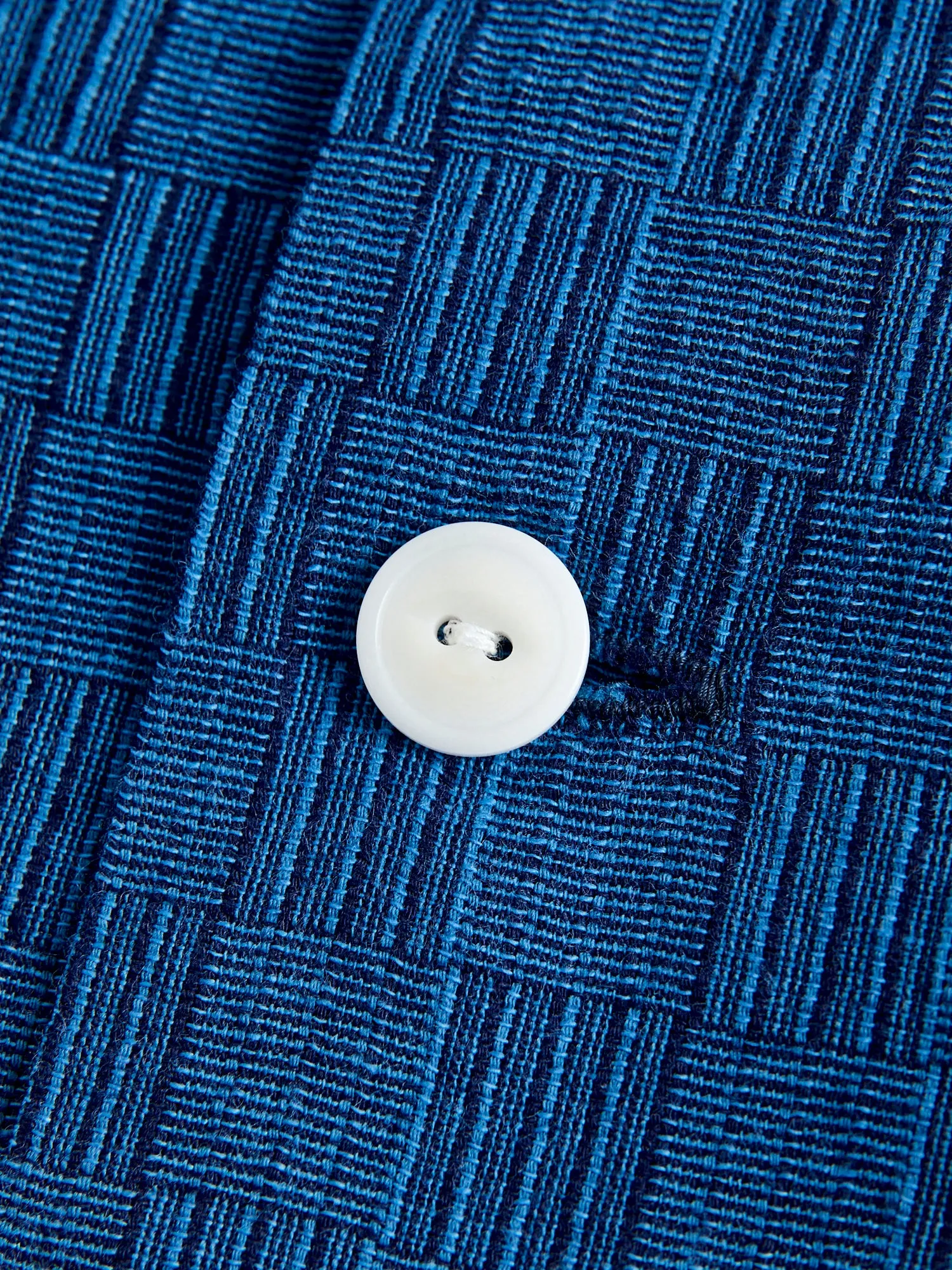 "Awa-Ai" Long Sleeve Shirt in Indigo Shijira Basketweave