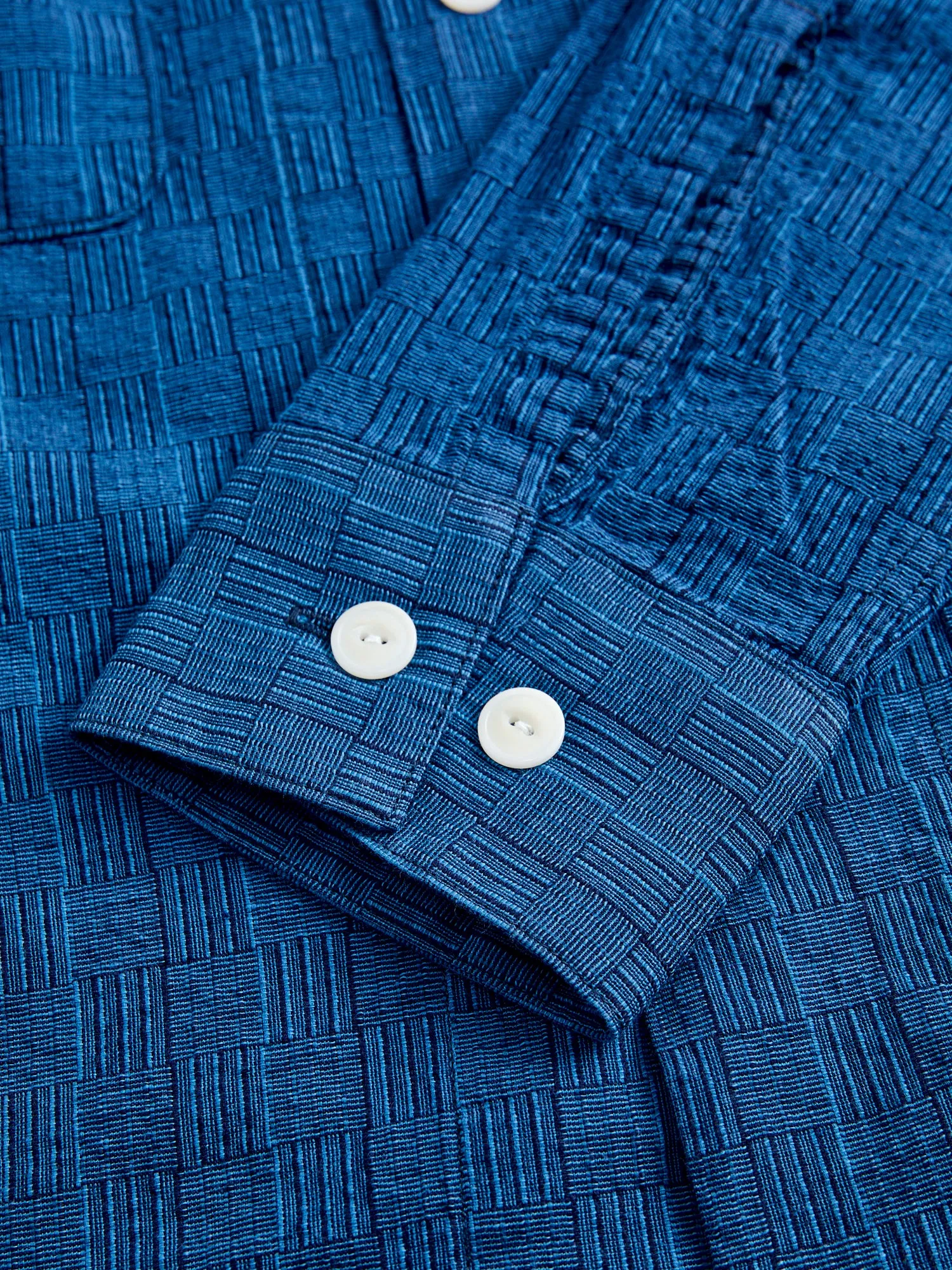 "Awa-Ai" Long Sleeve Shirt in Indigo Shijira Basketweave
