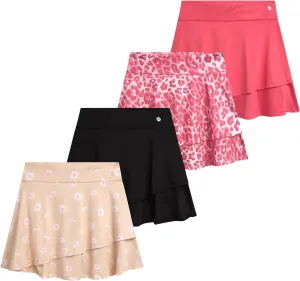 RBX Skorts for Girls - 4 Pack Pleated Athletic Tennis Skirts with Built-in Bike Shorts - Golf Outfits, School Uniform (7-16)