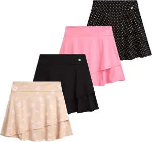 RBX Skorts for Girls - 4 Pack Pleated Athletic Tennis Skirts with Built-in Bike Shorts - Golf Outfits, School Uniform (7-16)