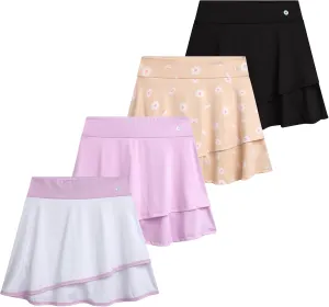 RBX Skorts for Girls - 4 Pack Pleated Athletic Tennis Skirts with Built-in Bike Shorts - Golf Outfits, School Uniform (7-16)