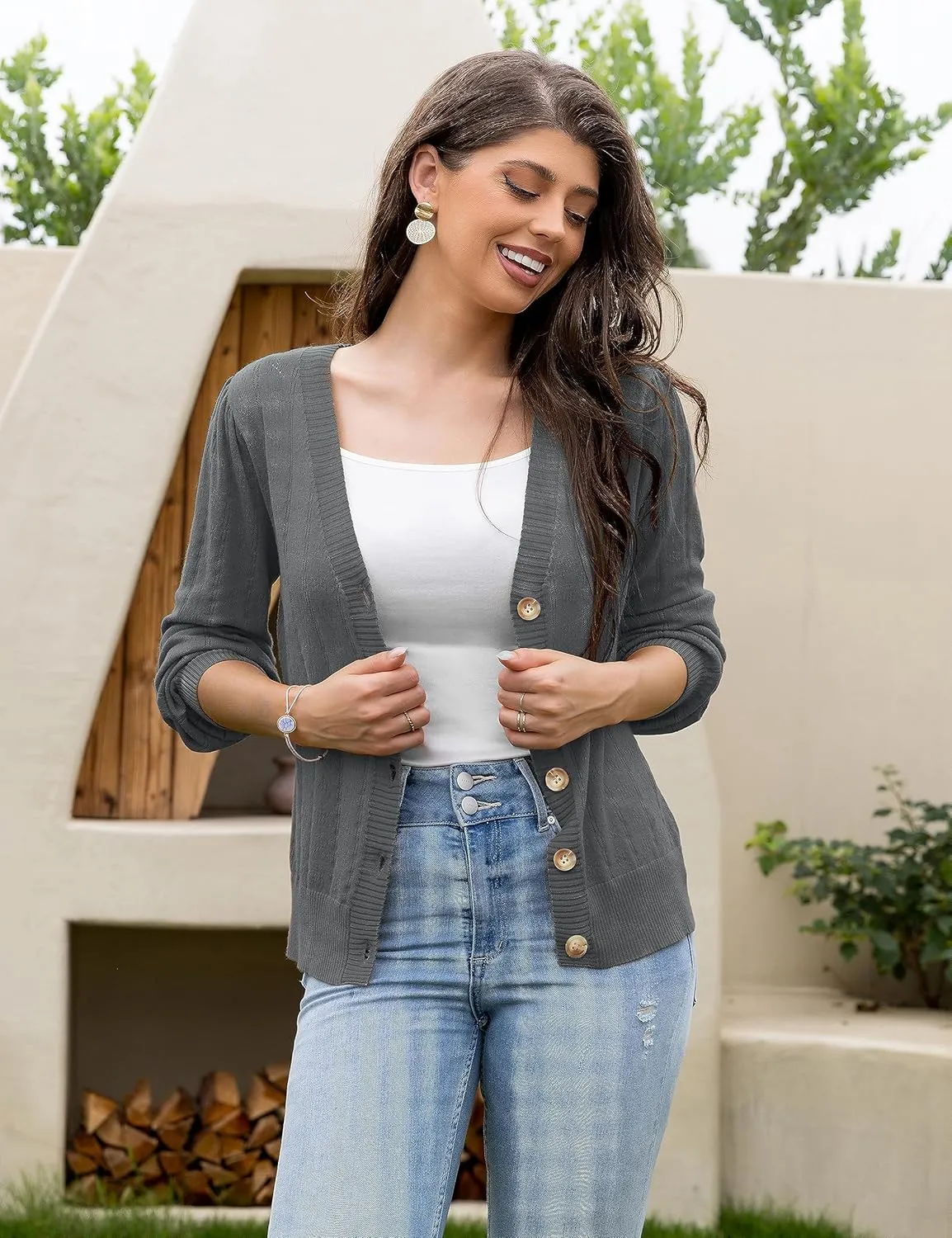 REDHOTYPE Women's Cardigans Button Down V Neck Casual Sweater Open Front Cardigan Sweaters