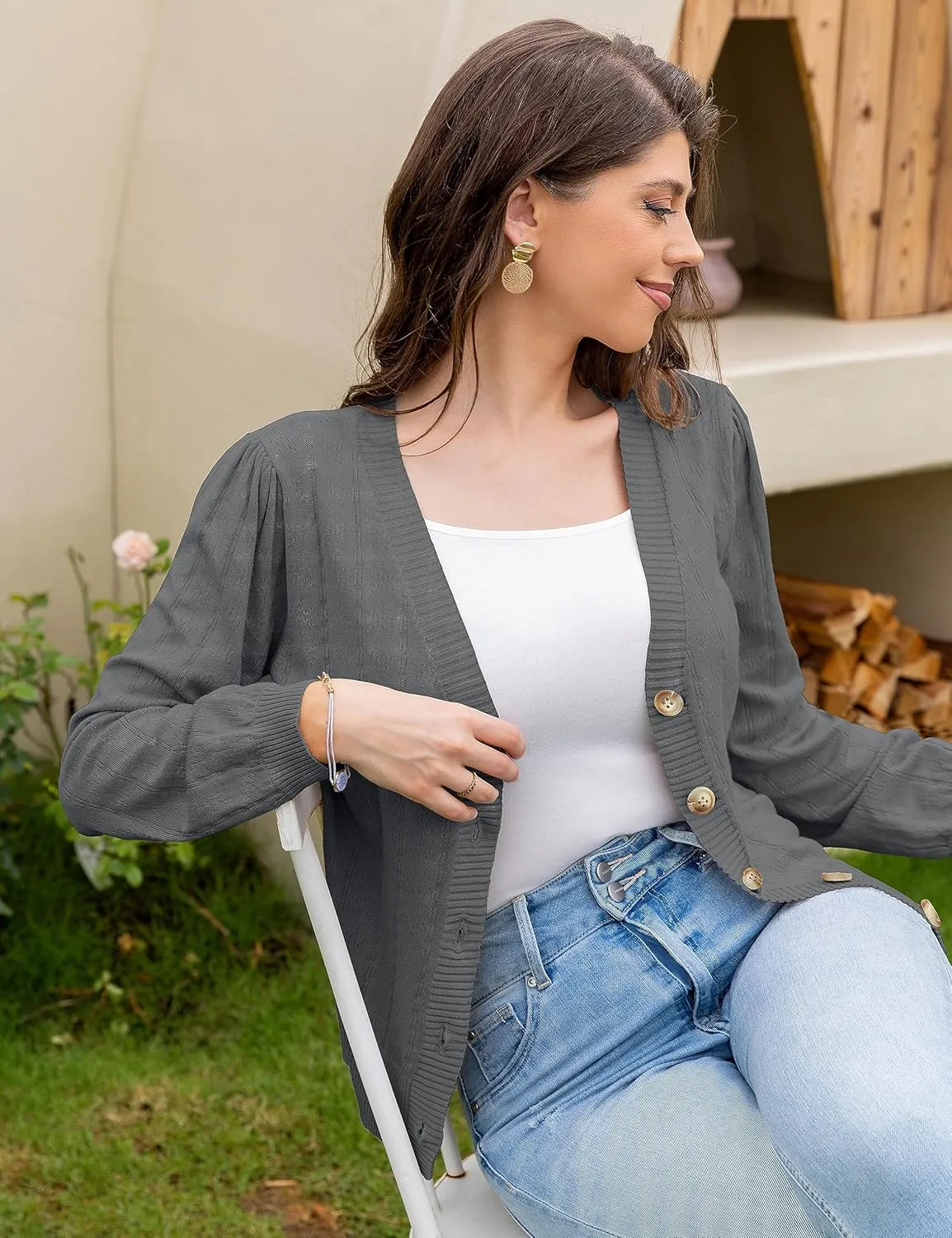 REDHOTYPE Women's Cardigans Button Down V Neck Casual Sweater Open Front Cardigan Sweaters