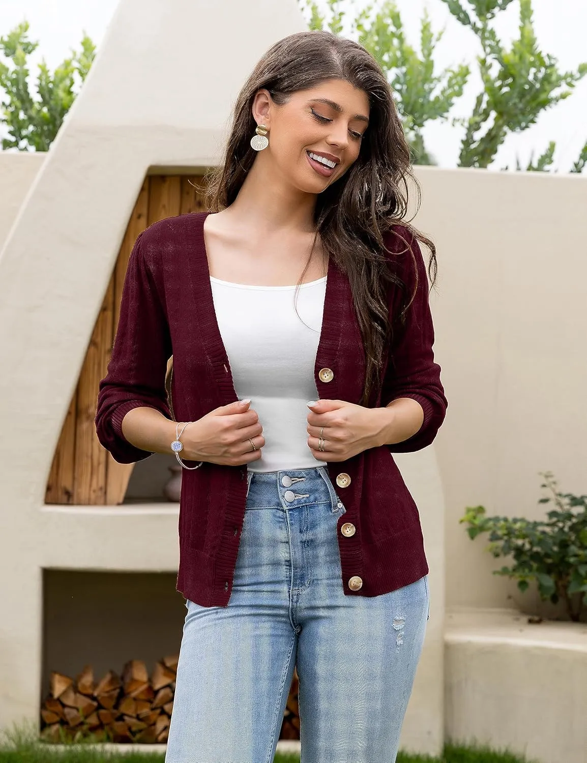 REDHOTYPE Women's Cardigans Button Down V Neck Casual Sweater Open Front Cardigan Sweaters