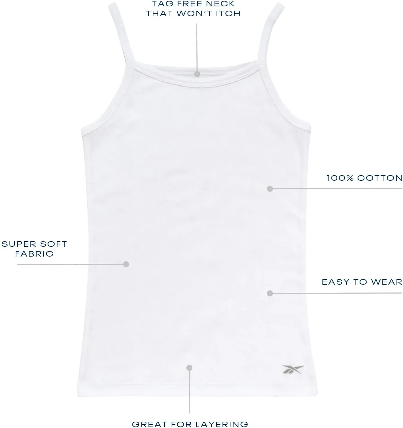 Reebok Girls' Camisole Undershirt - 3/6 Pack Super Soft Cotton Tank Tops Cami Undershirt - Breathable Girls Tank Tops (2T-16)