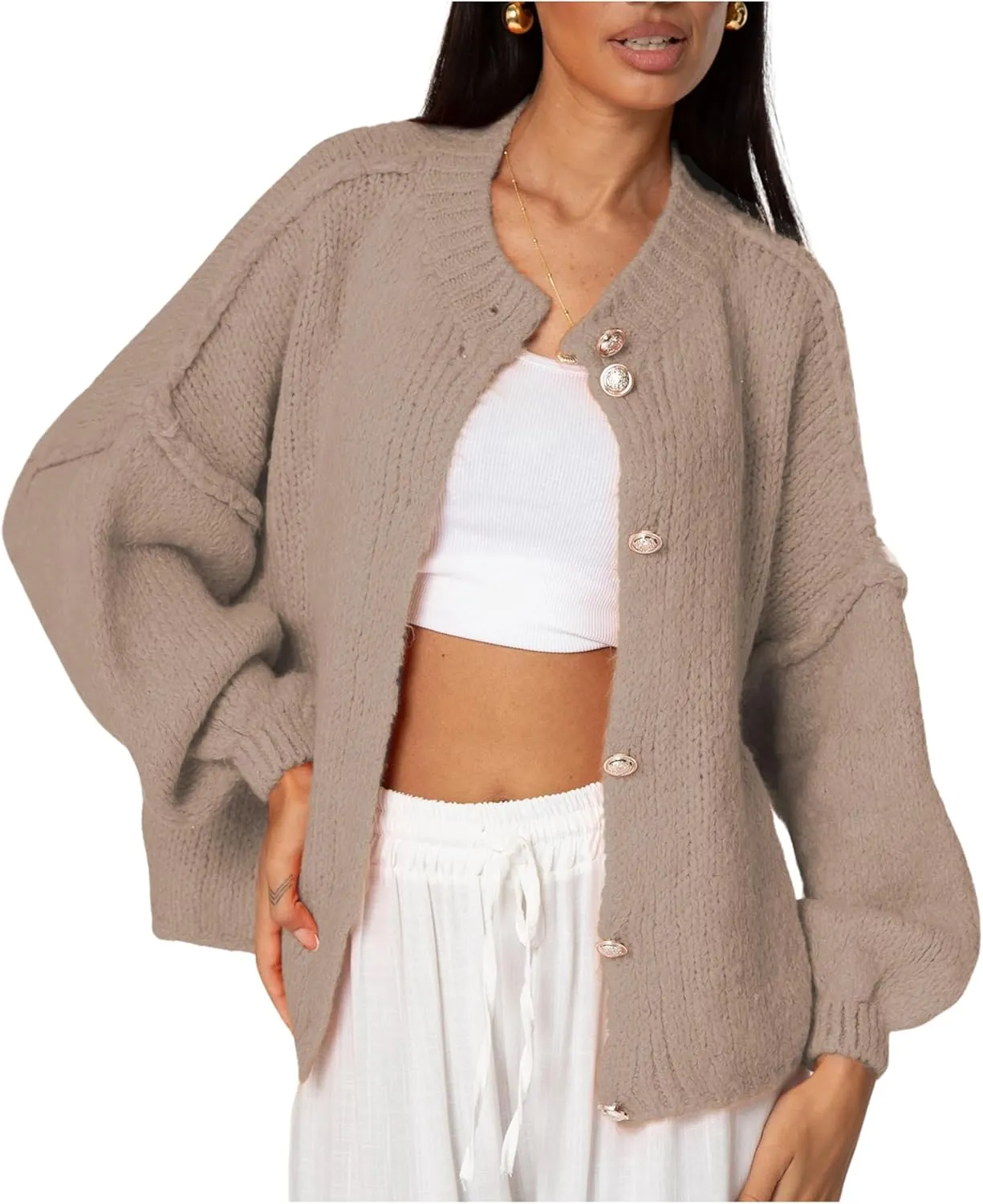 SeekMe Womens Cardigan Sweaters Casual Lightweight Long Sleeve Button Up Knit Oversized 2024 Fall Outwear