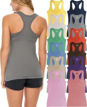 Sexy Basics Women's 12 Pack Racer Back Tank Tops/Cotton -Spandex Stretch Color Tanks