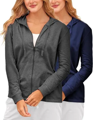 Sexy Basics Women's French Terry Fleece Full-Zip Hoodie | All Season Cotton Knit Jacket | Multi Packs & Colors