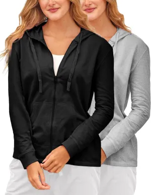 Sexy Basics Women's French Terry Fleece Full-Zip Hoodie | All Season Cotton Knit Jacket | Multi Packs & Colors