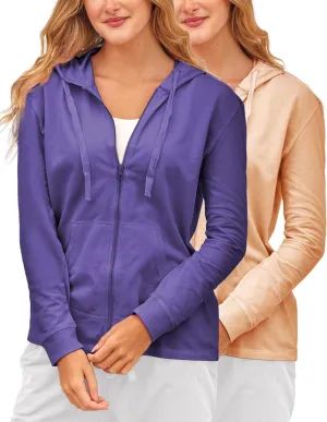 Sexy Basics Women's French Terry Fleece Full-Zip Hoodie | All Season Cotton Knit Jacket | Multi Packs & Colors
