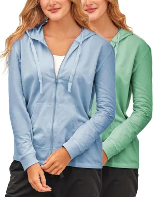 Sexy Basics Women's French Terry Fleece Full-Zip Hoodie | All Season Cotton Knit Jacket | Multi Packs & Colors