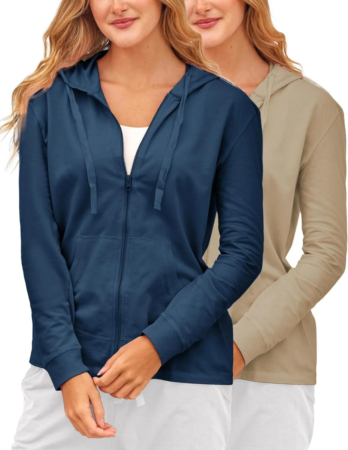 Sexy Basics Women's French Terry Fleece Full-Zip Hoodie | All Season Cotton Knit Jacket | Multi Packs & Colors