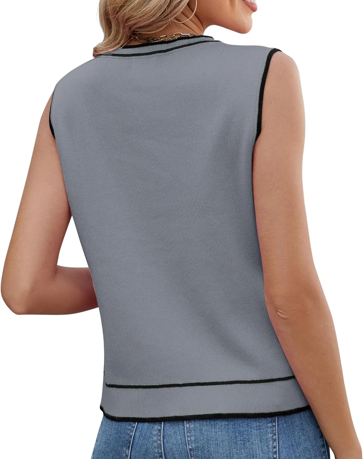 Sleeveless Button Down Vest Short Cardigans for Ladies Sweater with Pockets