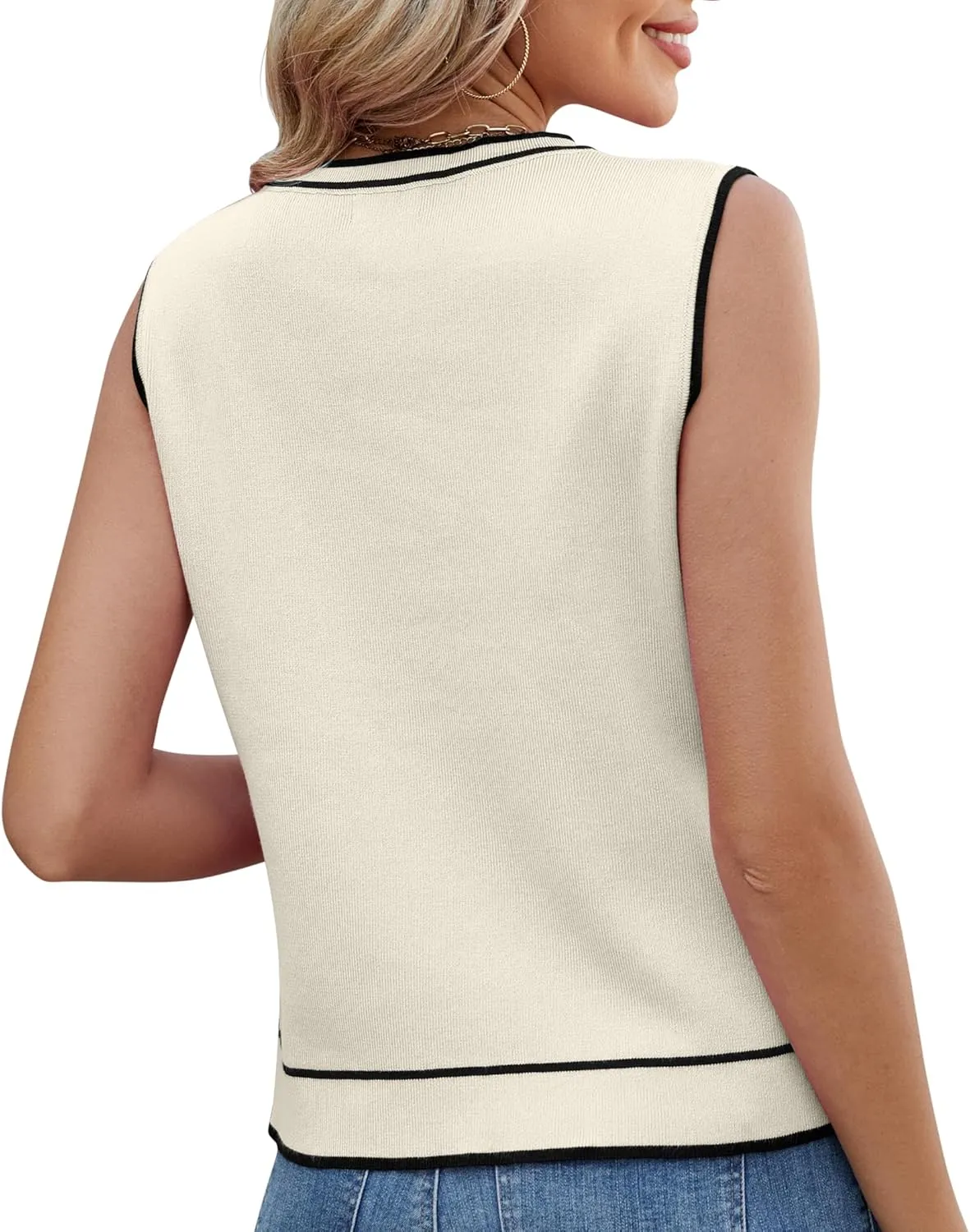 Sleeveless Button Down Vest Short Cardigans for Ladies Sweater with Pockets