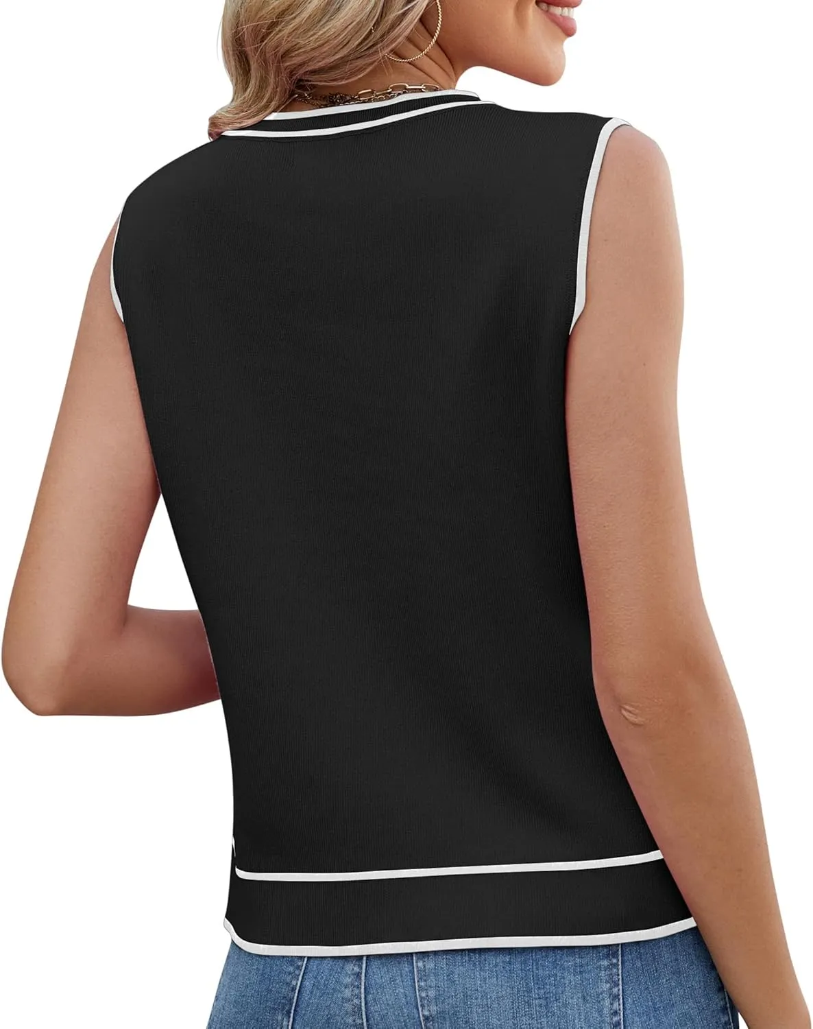 Sleeveless Button Down Vest Short Cardigans for Ladies Sweater with Pockets