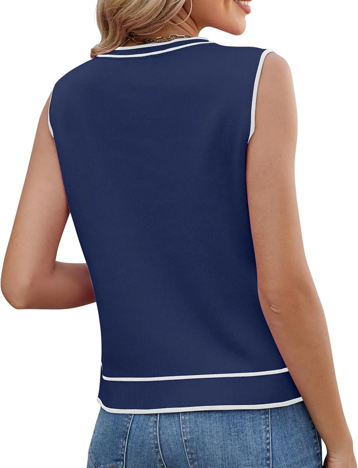 Sleeveless Button Down Vest Short Cardigans for Ladies Sweater with Pockets