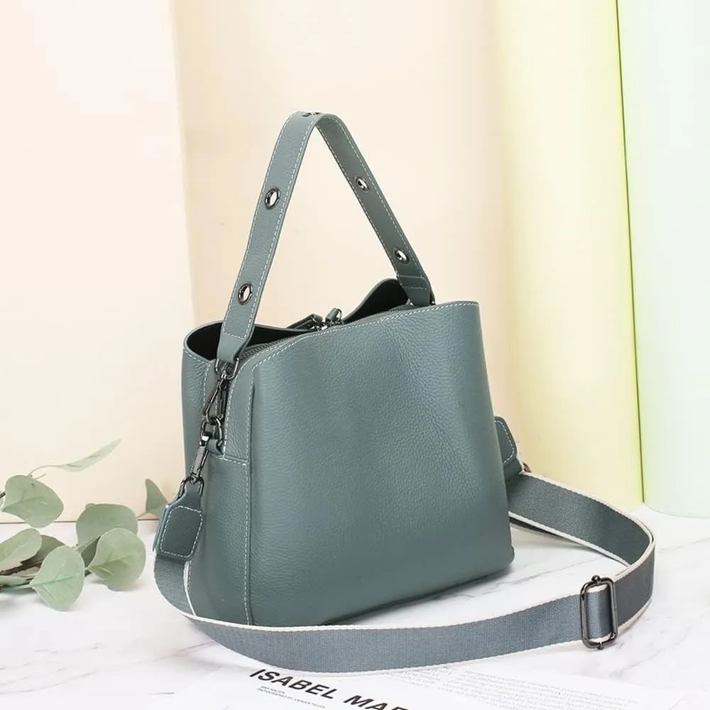 Soft Leather Women's Fashion bucket bag Multi-functional Bag Travel Grocery Lightweight Ladies Bags (Grey)