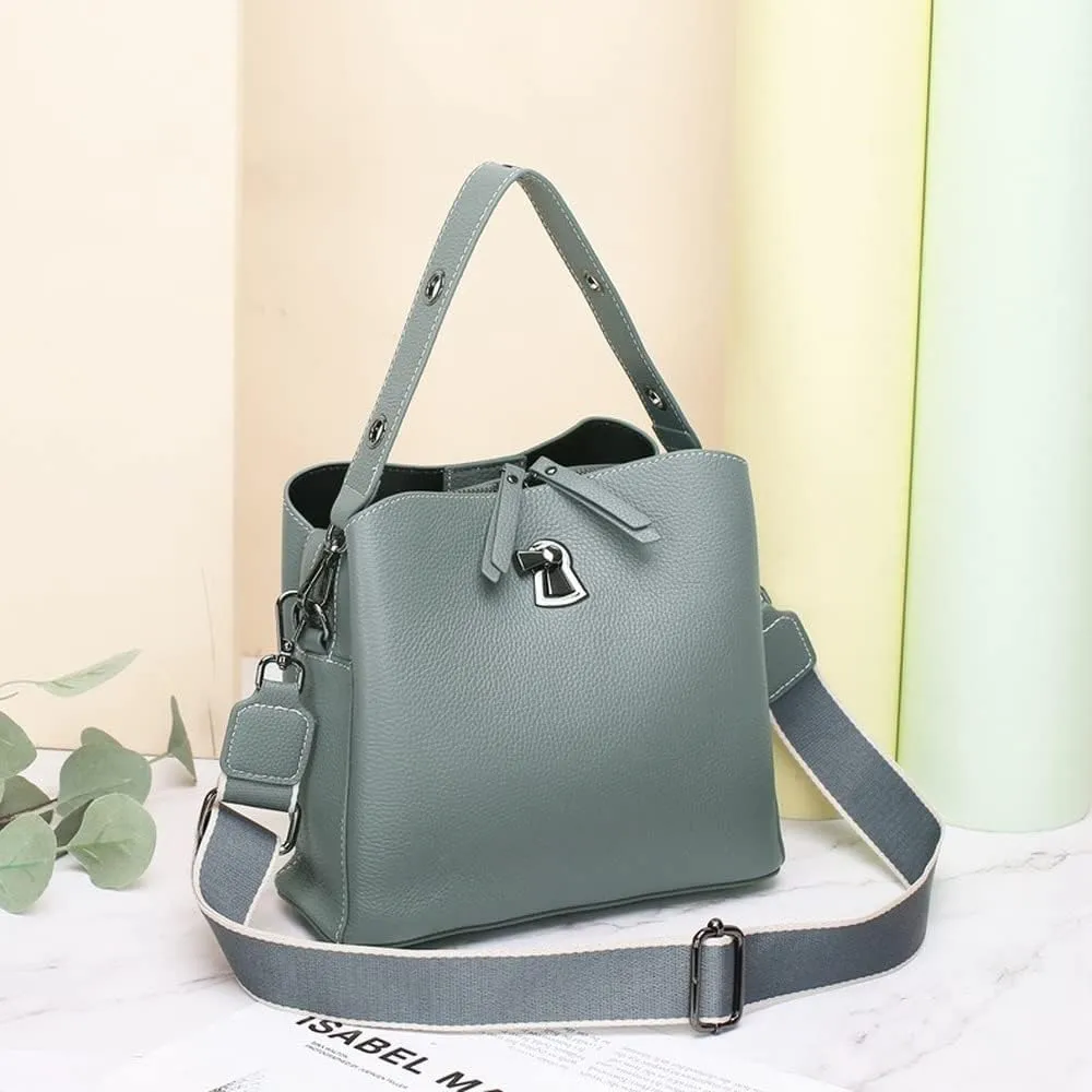 Soft Leather Women's Fashion bucket bag Multi-functional Bag Travel Grocery Lightweight Ladies Bags (Grey)