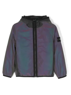 STONE ISLAND KIDS Compass-Print Reflective Insulated Hooded  Jacket Green Purple