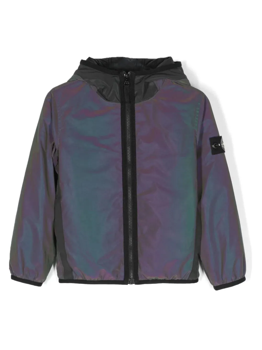 STONE ISLAND KIDS Compass-Print Reflective Insulated Hooded  Jacket Green Purple