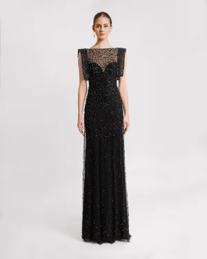Structured Shoulders Black Dress