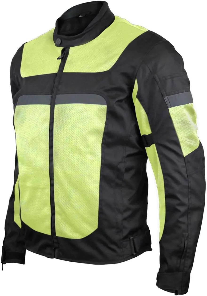 Vance Leather Mens Advanced All-Season Reflective Mesh & Textile Motorcycle Jacket w/CE Armor & Removable Liner